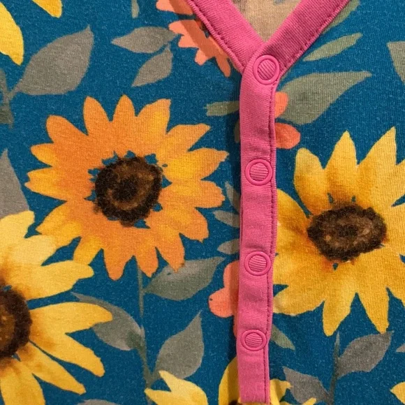 Little Sleepies Women’s Blue and Pink Sunflower Fields Bamboo Pajama Set Size XL - Picture 4 of 12